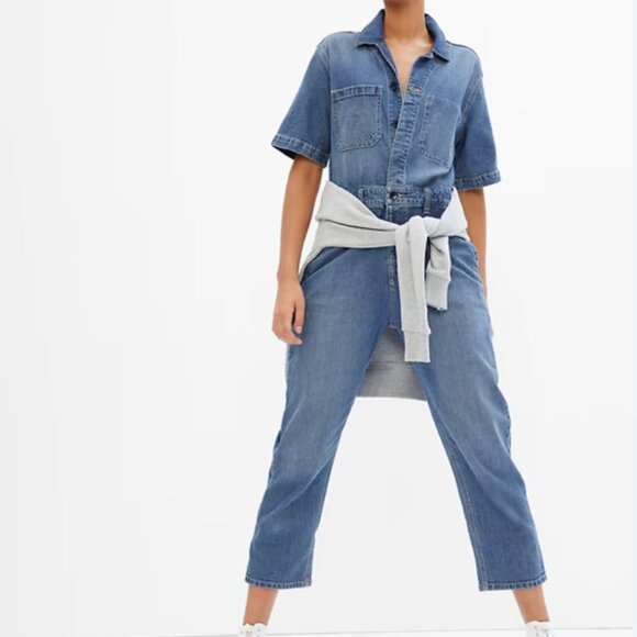 Gap Light Wash Denim Utility Style Cargo Jumpsuit Size XL - Picture 1 of 5